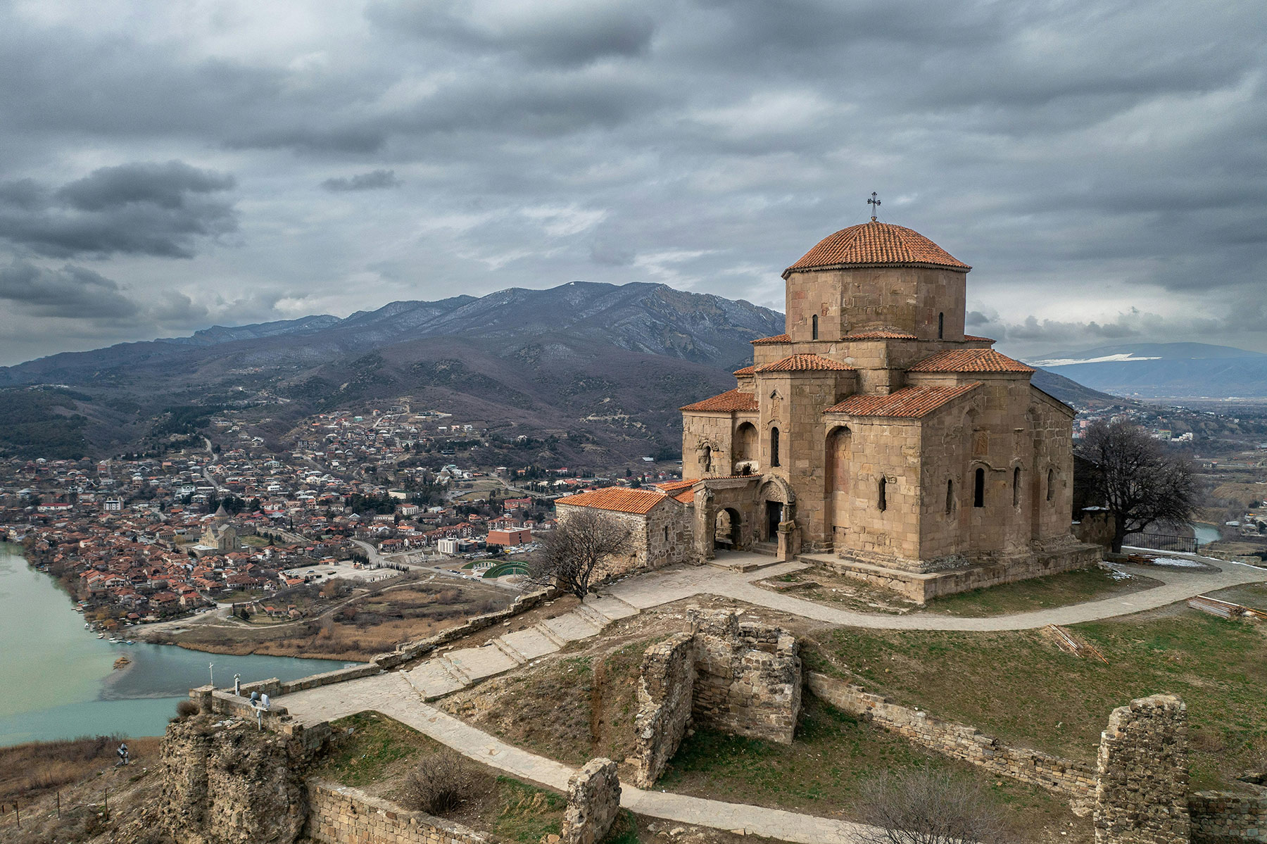 Jvari Monastery overlooking town in Georgia