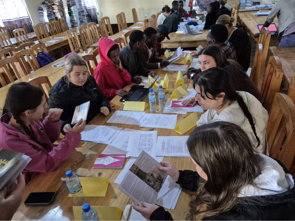 Students working at a table